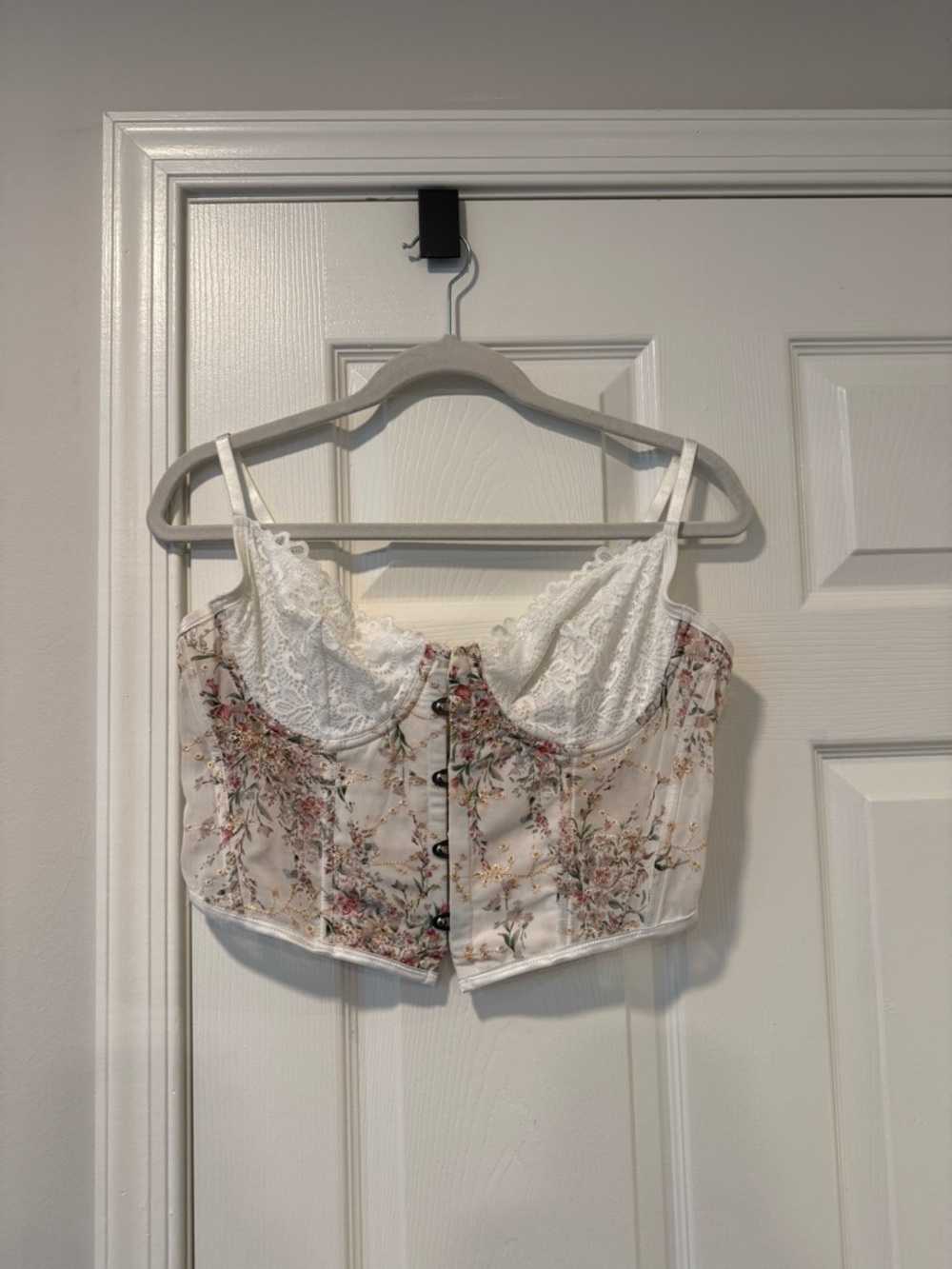 Floral Lace Bustier Crop Top - White